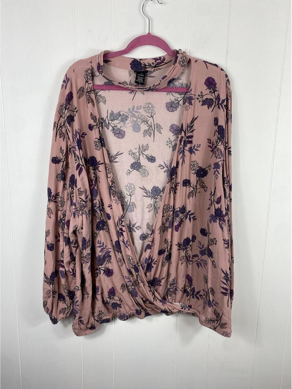 Torrid Blouse Womens 2X Floral Print Chiffon Mock Neck Purple Cottage Fairy